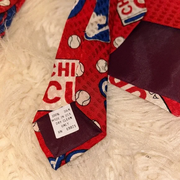 VTG 1992 RM Style Chicago Cubs Ralph Marlin Silk Neck Tie R/W/B Admit One - Picture 7 of 12
